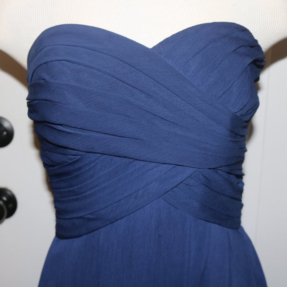 David's Bridal formal gown size 10 strapless navy blue - Picture 3 of 12